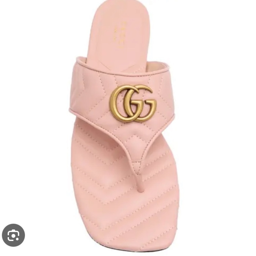 Gucci Leather Marmont GG Padded Chevron Matelasse Thong Pink Sandals